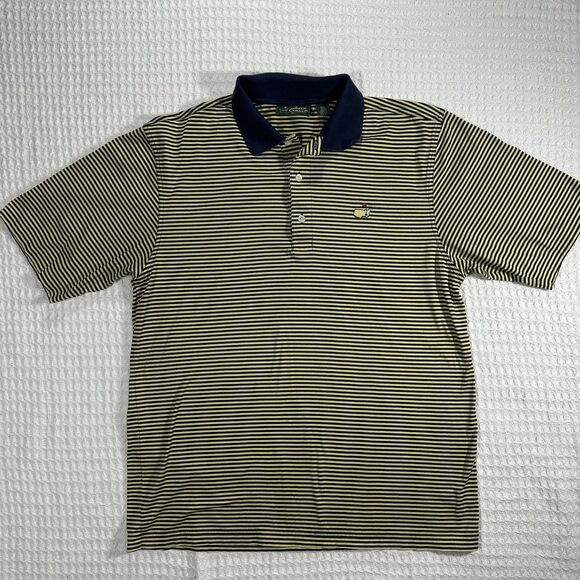 Masters Golf Polo Men’s Medium Authentic Amen Corner Navy Blue & Yellow Striped - Picture 2 of 10